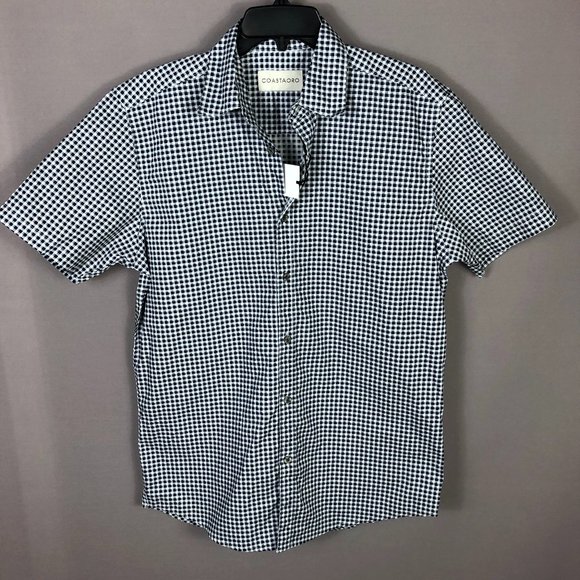 Coastaoro Blue White Check Short Sleeve Button Up Shirt Sz Large - Picture 1 of 7